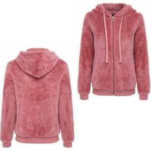 Pink Soft Fleece Hooded Zip Jacket with Pockets NWT